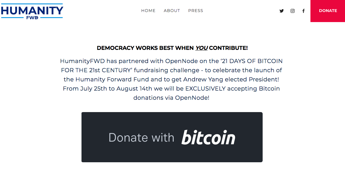 Humanity FWD Bitcoin donation option